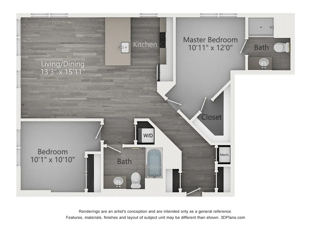 Floor plan Two Bedroom Two Bathroom (1034 SF)