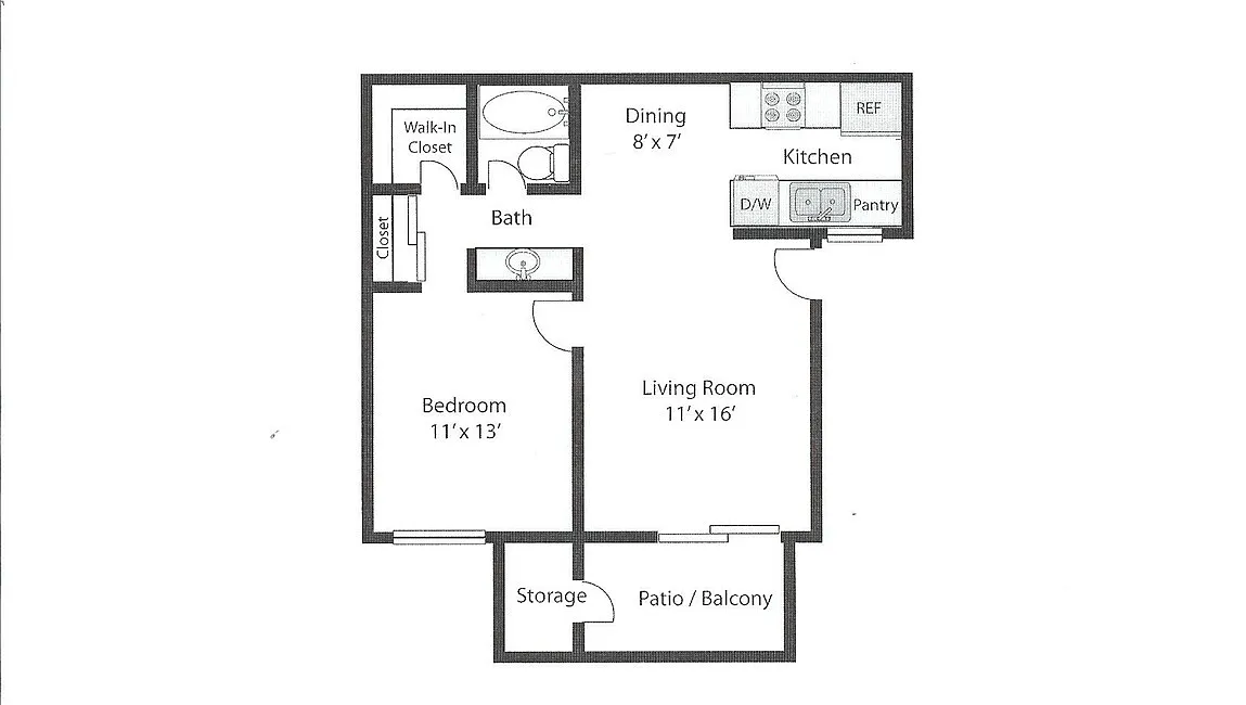 Floor plan 1 Bedroom, 1 Bath - Plan C