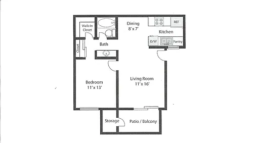Floor plan 1 Bedroom, 1 Bath - Plan C