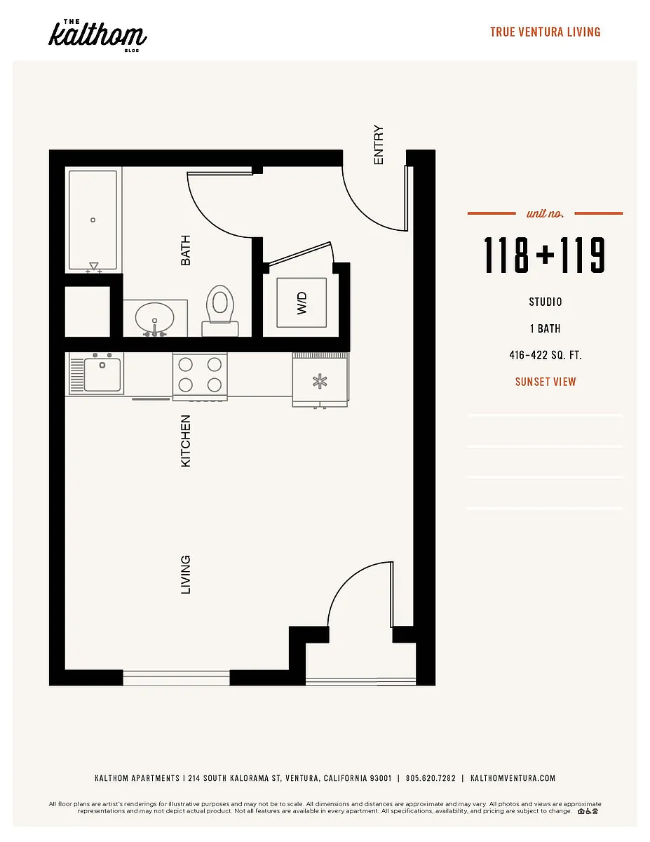 Floor plan Studio, 1 Bathroom