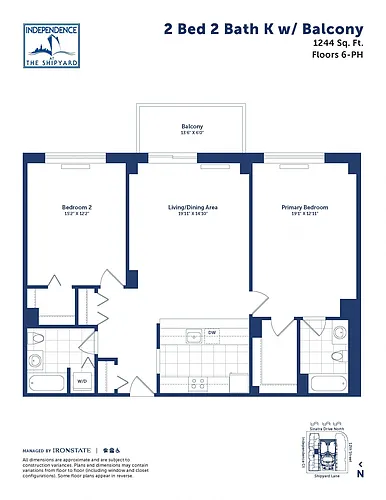 Floor plan 2 Bed 2 Bath K With Balcony