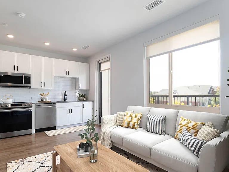 Living Area and Kitchen with Hard Surface Flooring