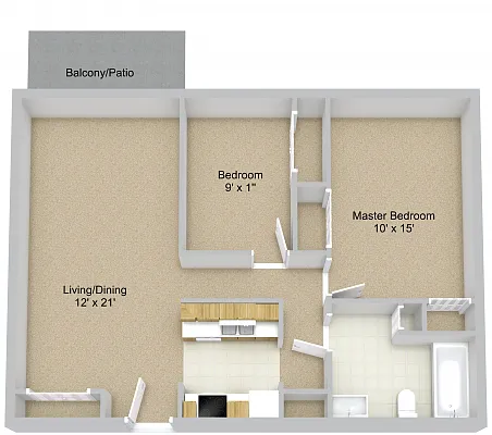 Floor plan Two Bedroom Patio-Balcony