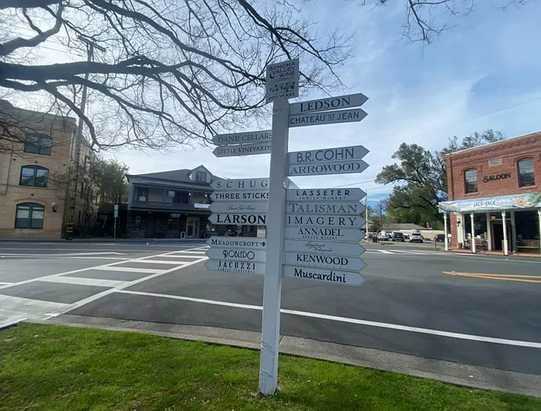 Just 250 ft from the House _ Charming Wood Arrow Signs Pointing to Nearby Wineries, Set in the Heart of Glen Ellen Village Near the Historic Chauvet Hotel, the Poppe Commercial Building, and the Jack London Saloon