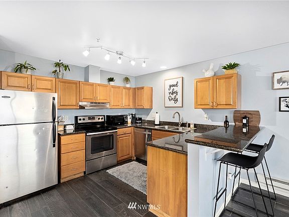Granite tile countertops in the kitchen.