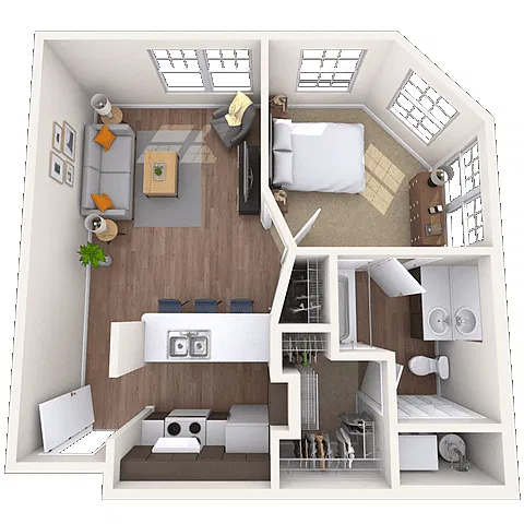 Floor plan Traditional 1x1 606-727 SF
