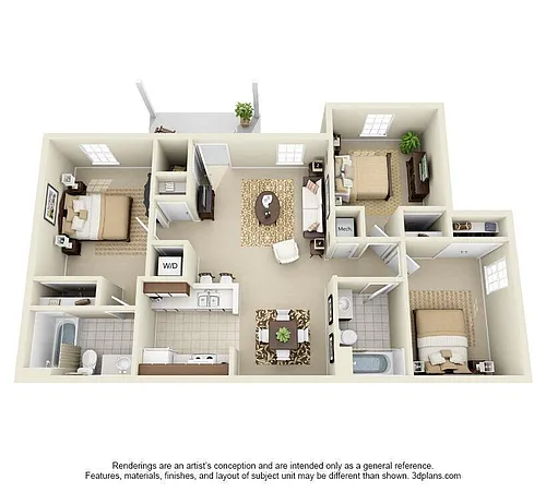 Floor plan Three Bedroom Two Bath