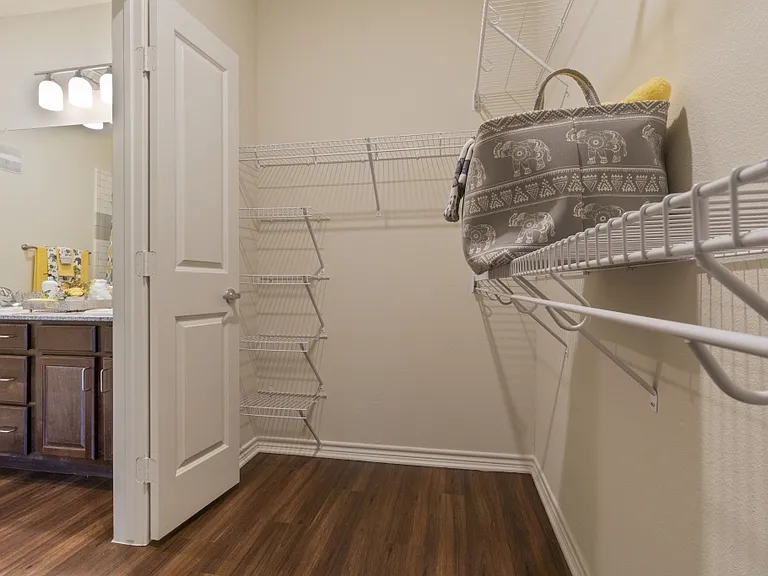 Spacious walk-in closets provide convenient storage in our Tyler apartment homes.