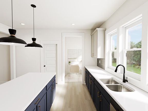 View from kitchen into sunny pocket office