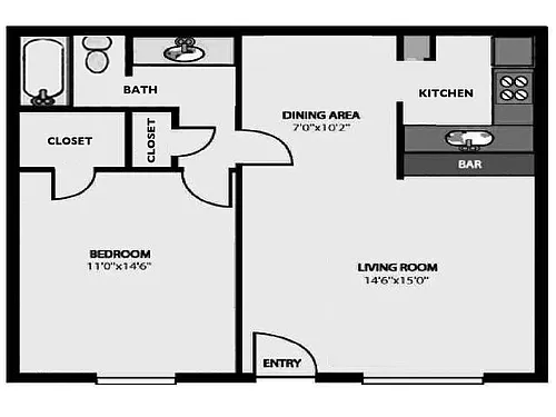 Floor plan 'C' -Very Spacious 1Br/1Bath