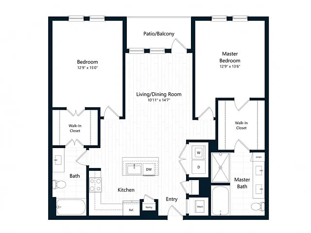 Floor plan Two Bedroom Two Bath (1173 SF)