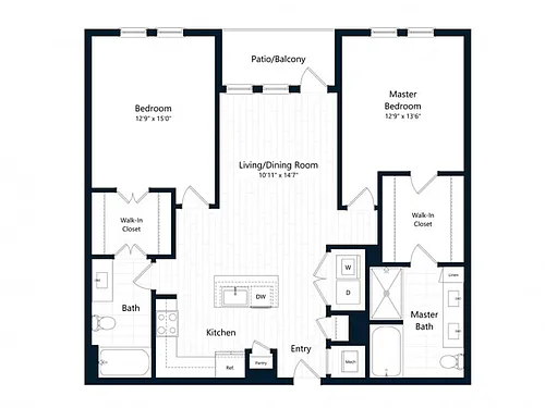 Floor plan Two Bedroom Two Bath (1173 SF)