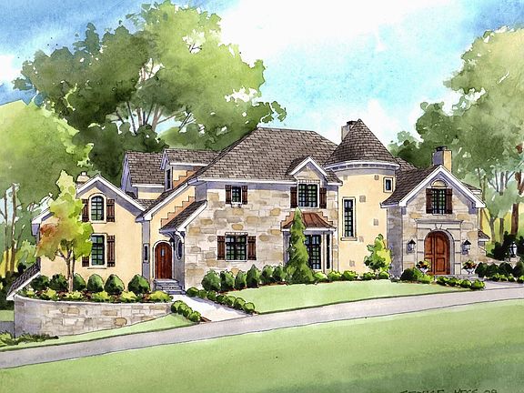 Artist rendering of exquiste new stone mansion by Millennium Custom Homes 