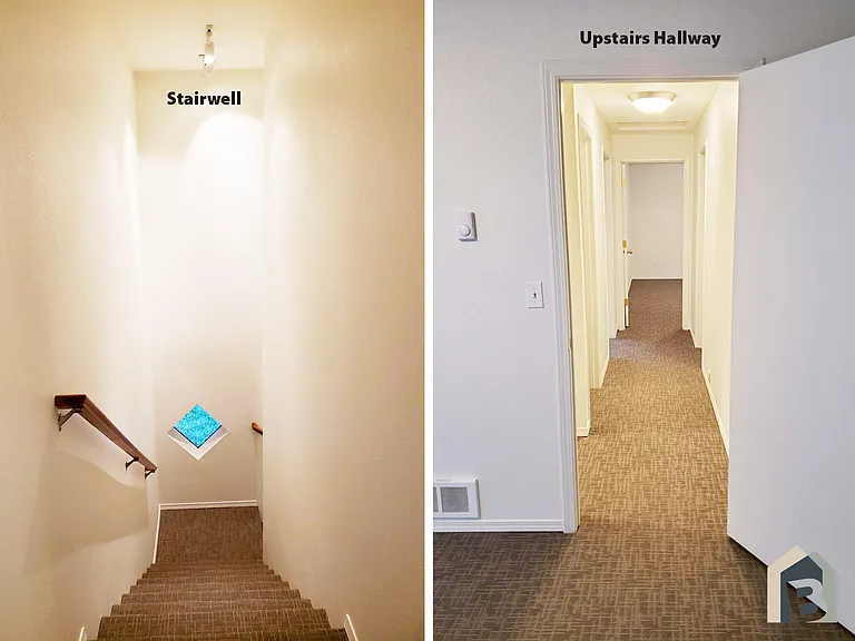 Carpeted stairwell
2nd floor hallway