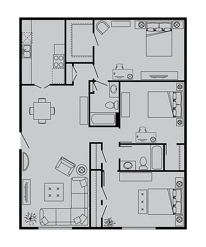 Floor plan 3 Bed, 2 Bath