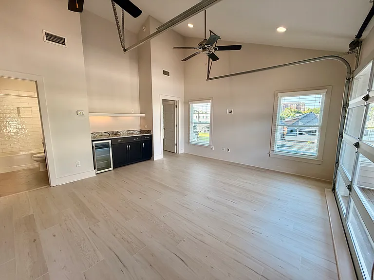 Entertaining bar area with a beverage refrigerator