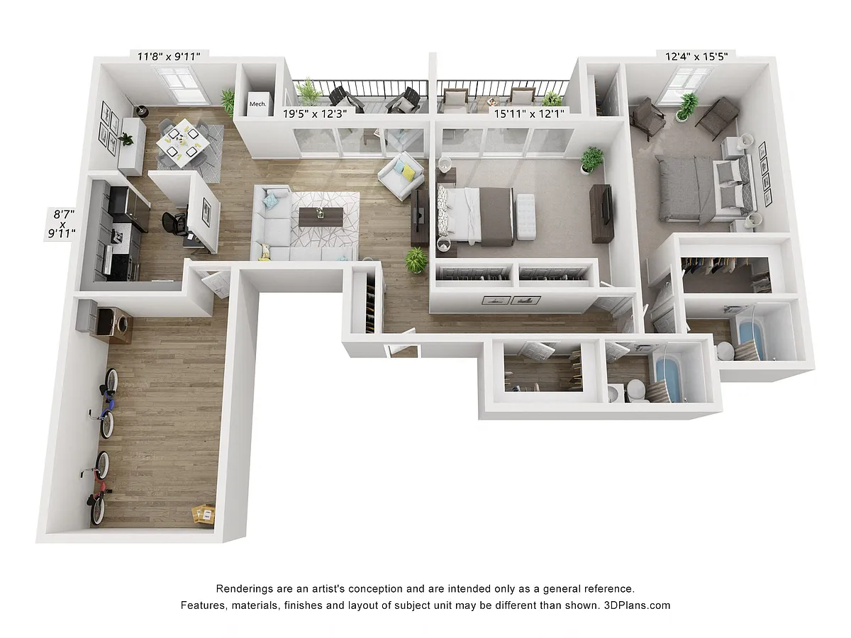 Floor plan Q - 2BR 2BA (1405sf)