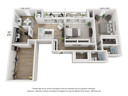 Floor plan Q - 2BR 2BA (1405sf)