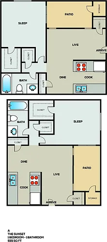 Floor plan 1 Bedroom 1 Bath Elite 9205 A1E