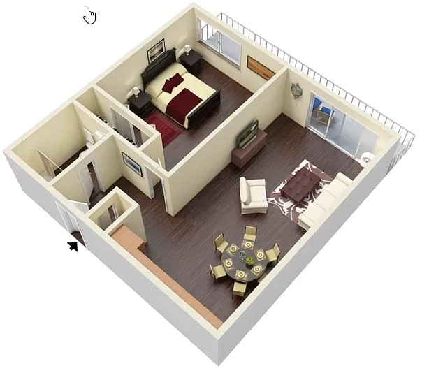 Floor plan 2nd Floor 1 Bedroom with New Kitchen
