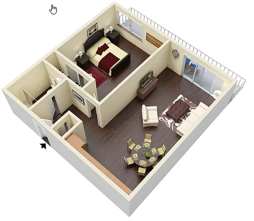 Floor plan 2nd Floor 1 Bedroom with New Kitchen