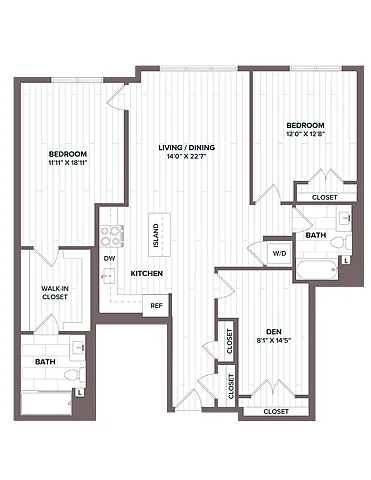 Floor plan 2 Bed/2 Bath Den - BD4 Bldg D