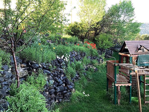 Fruit trees, flower garden 