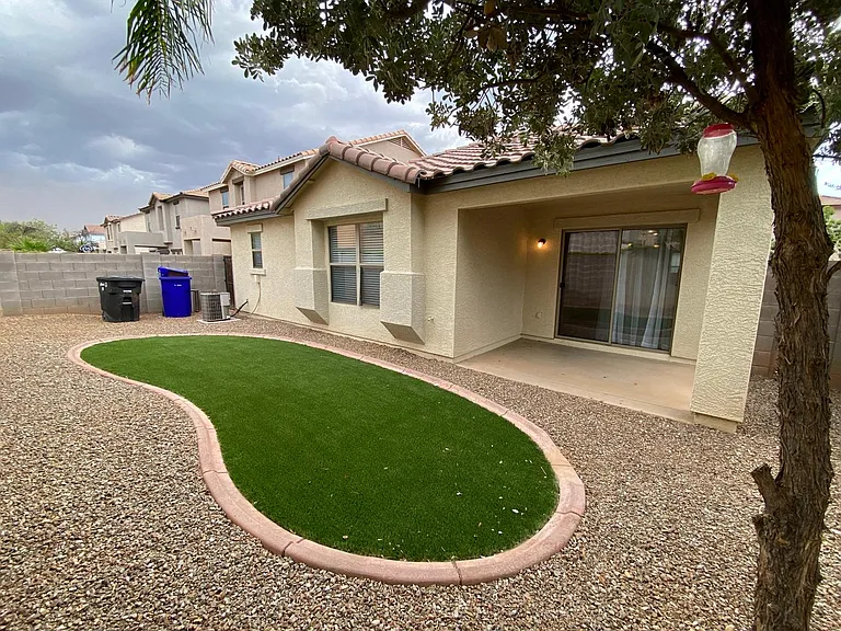 Backyard with artificial turf