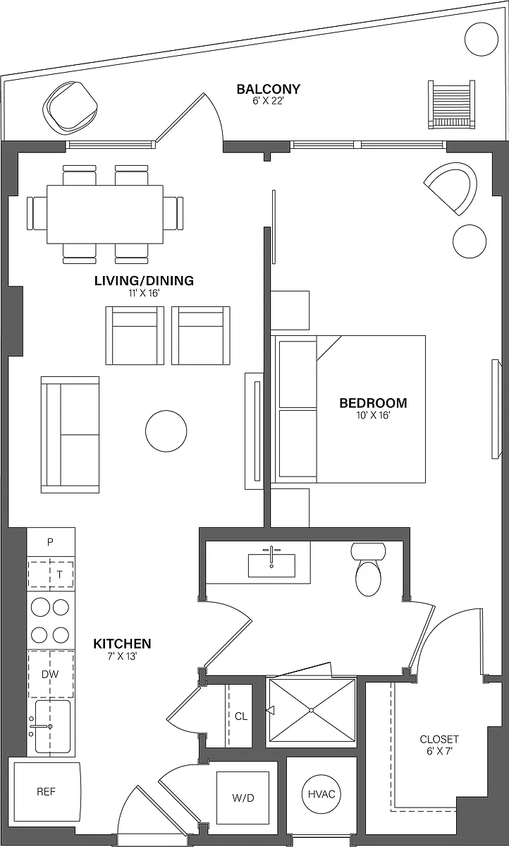 Floor plan 1 Bed/1 Bath - A1B