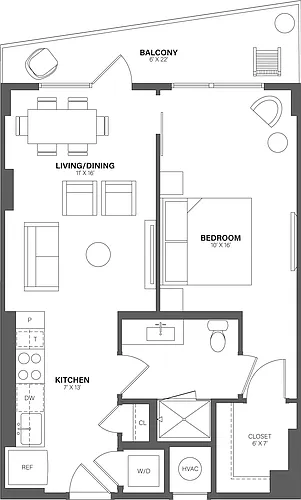 Floor plan 1 Bed/1 Bath - A1B