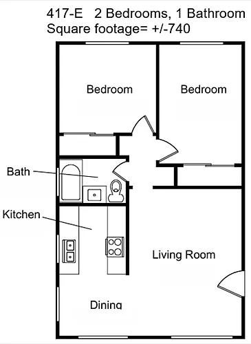 Floor plan 2 Bedroom 1 Bath