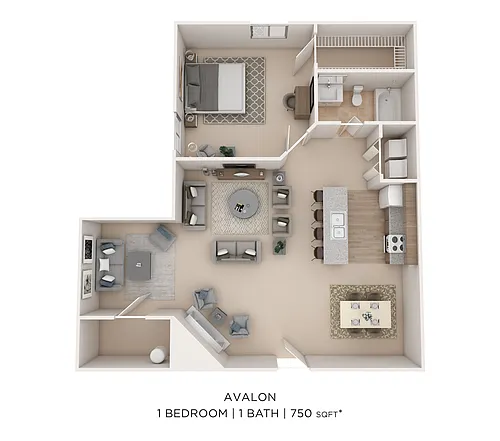 Floor plan 1BR1BA-750-Avalon Sunroom