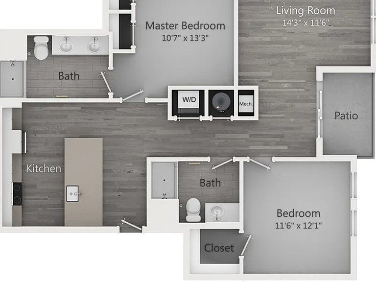 Two Bedroom Two Bathroom (1104 SF) Two Bedroom Two Bathroom (1104 SF)