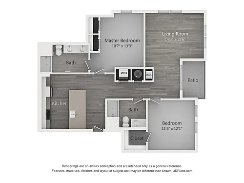 Floor plan Two Bedroom Two Bathroom (1104 SF)