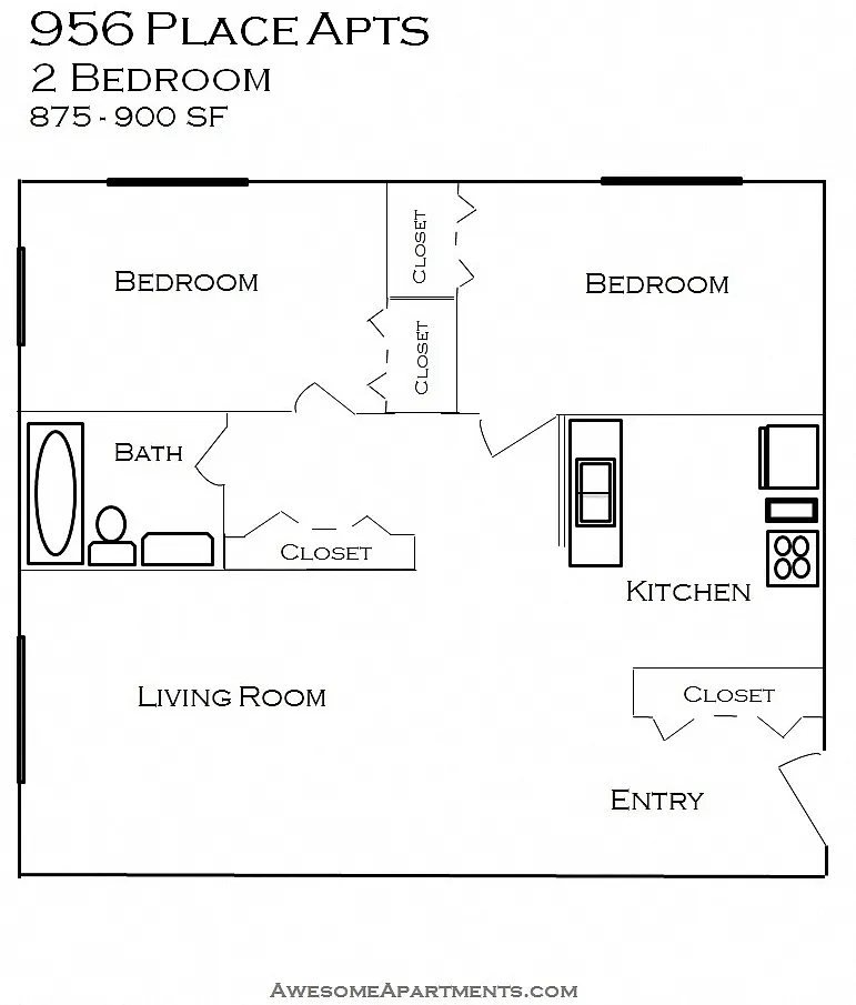Floor plan Small 2 Bedroom 1 Bath