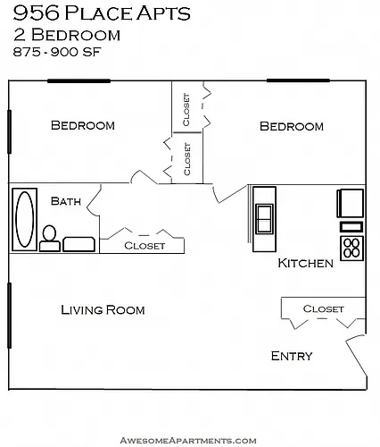 Floor plan Small 2 Bedroom 1 Bath