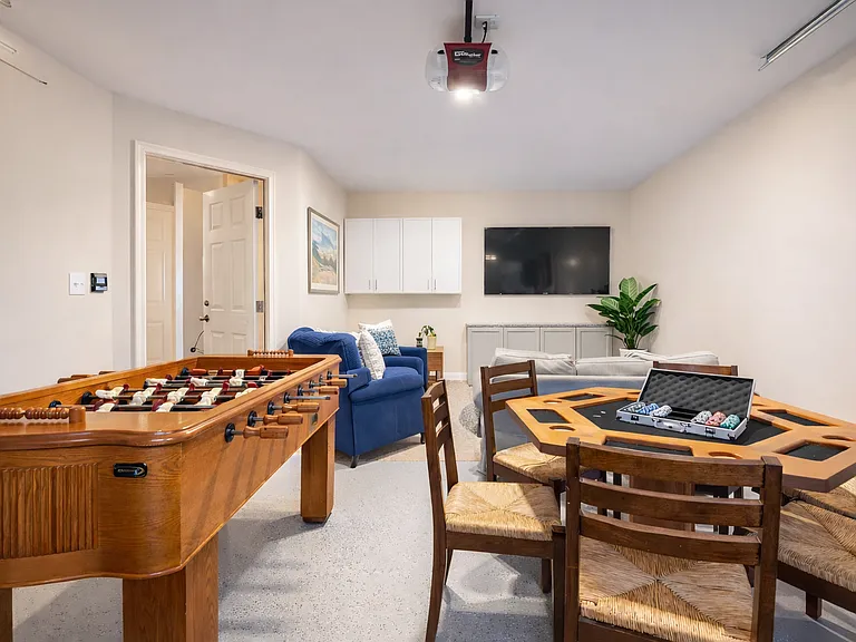 garage turned into a lounge area