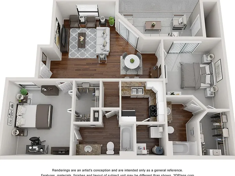 A 3D floor plan rendering of The Riviera Classic.