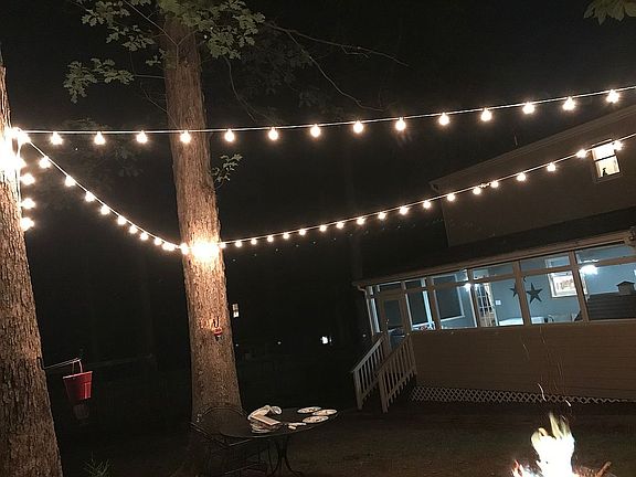 Fire pit/porch at night 