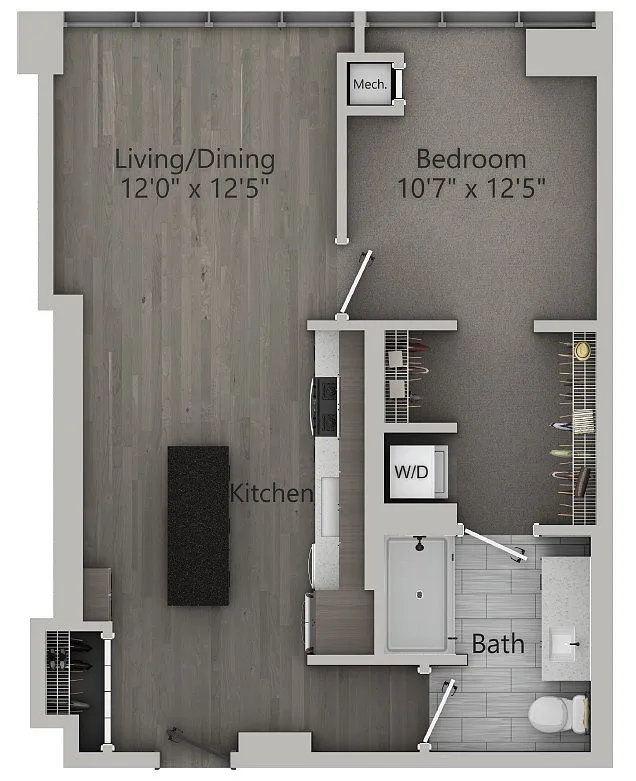Floor plan A2 | 1 Bedroom | 691 SF