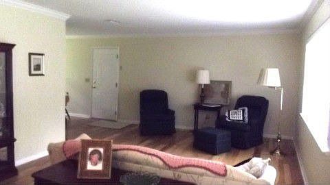 Living Room New Flooring, Paint and Light Fixtures