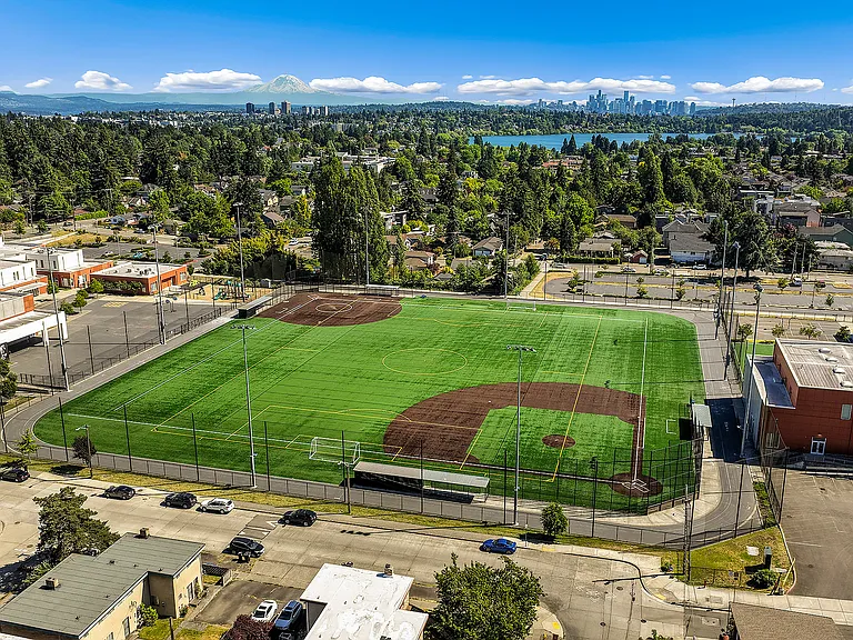 Near the field turf playfield that serves Cascadia Elementary School and Robert Eagle Staff Middle School.