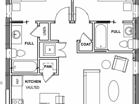 Roommate floor plan, each with en suite bathrooms