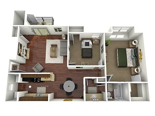 Floor plan 2 Bed, 1 Bath A (80% Income Restricted)
