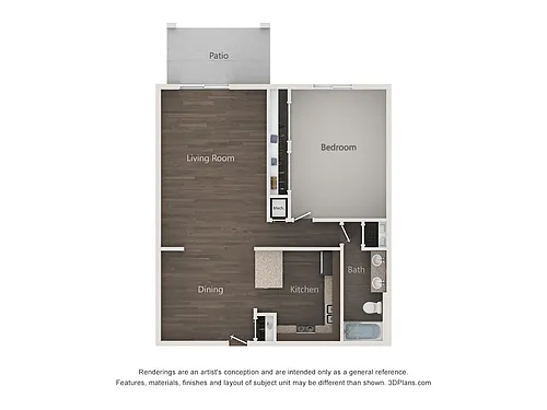 Floor plan 1x1BR - Renovated Arlington