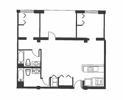 Floor plan 2 Bed 1 Bath - B1F