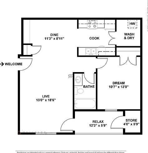 One bedroom apartment with extra storage