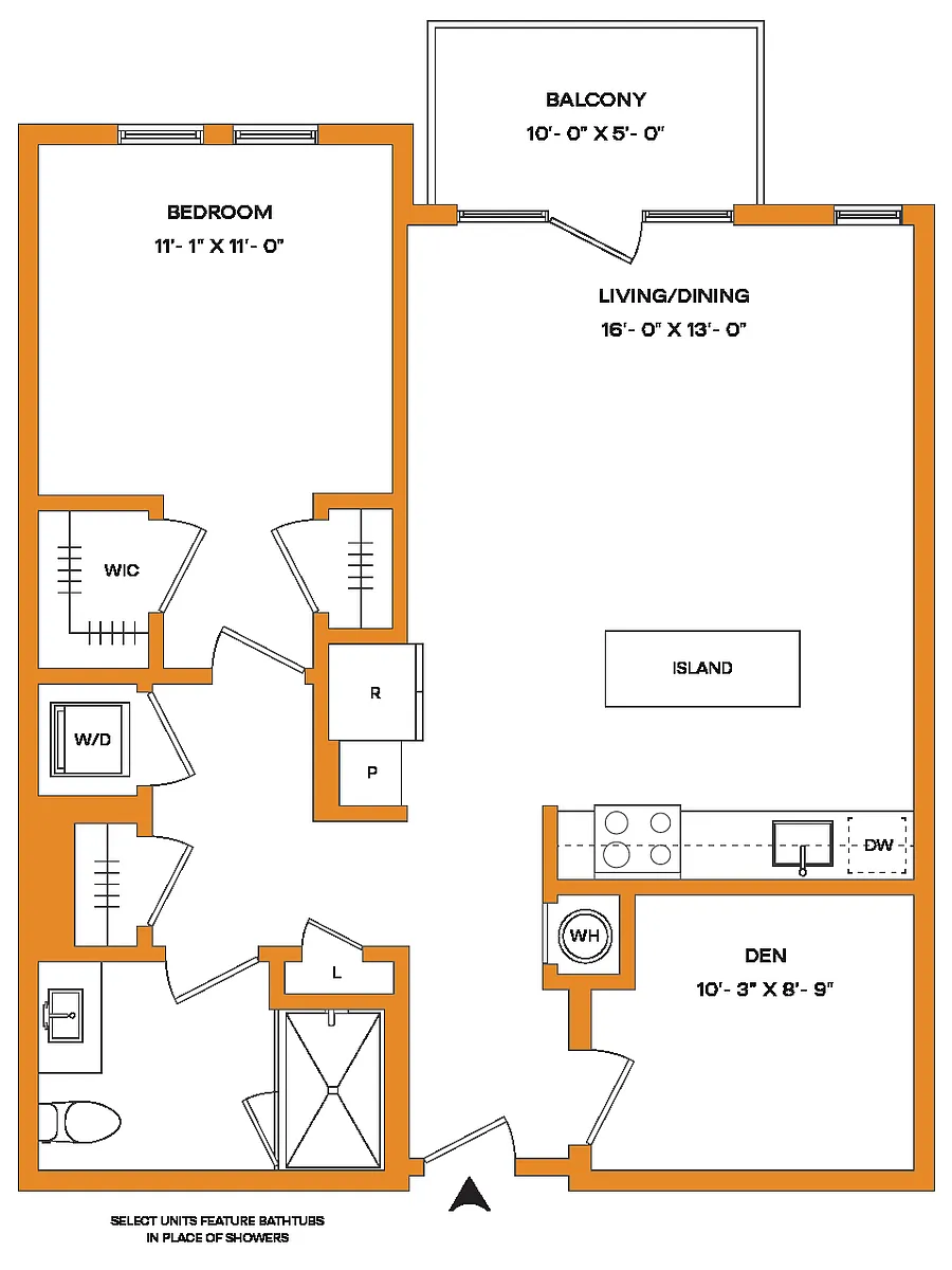 Floor plan 1 Bed/1 Bath Den-A12-B Mason