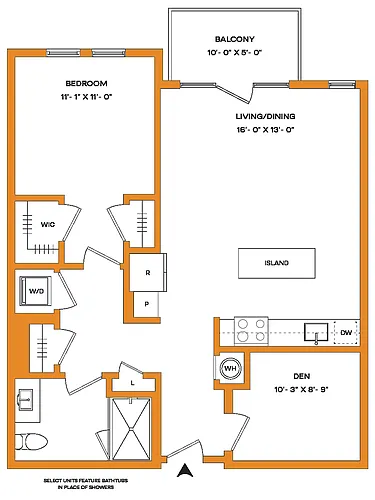 Floor plan 1 Bed/1 Bath Den-A12-B Mason