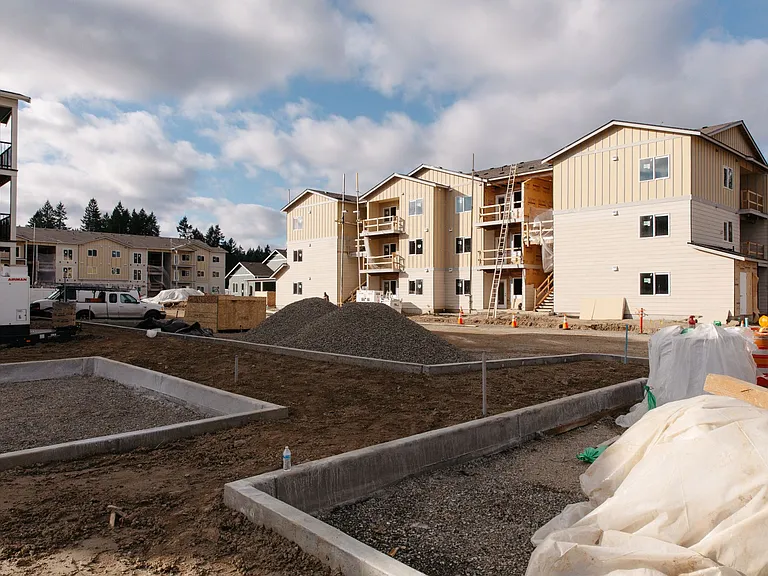 Excitement is growing at The Elowen! New apartment buildings are rising quickly on the construction site in Lacey, Washington soon to become modern homes in a beautiful Pacific Northwest setting.